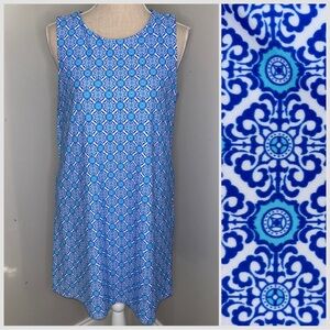 Jude Connally aqua blue sleeveless shift dress stretch jersey POCKETS sz Medium